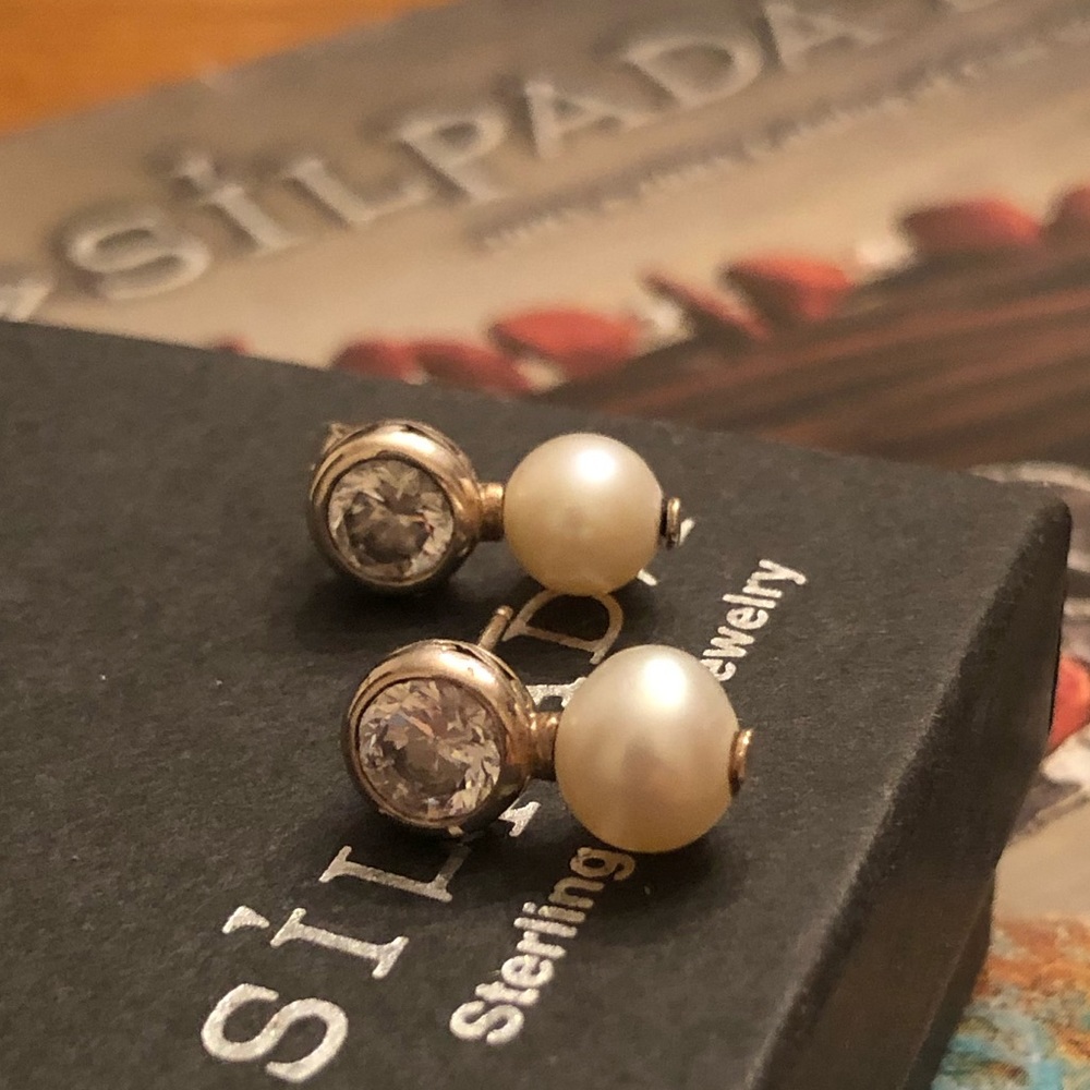 Rare Silpada Filigree Sterling Silver Pearl Cubic Zirconia Post Earrings P2118 - Picture 15 of 16